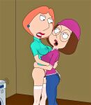  ass bra breasts erect_nipples family_guy glasses hand_on_ass hat leggings lois_griffin meg_griffin pussy_juice see-through stockings thighs thong 