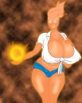  big_breasts deadpliss enya fire goddess nipples_through_clothes smirk 