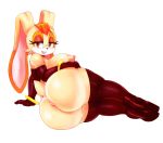  1girl 2017 anthro anus areola arm_support armlet armwear ass big_ass breasts cheek_tuft clothing elbow_gloves eyelashes floppy_ears footwear furry gloves half-closed_eyes high_heels high_res lagomorph legwear long_ears looking_at_viewer lying mammal matospectoru mature_female milf mother nipples on_side orange_eyes presenting presenting_anus rabbit seductive sega shoes simple_background smile stockings thick_thighs tuft vanilla_the_rabbit white_background 