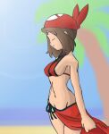  1_girl 1girl alluring beach bikini closed_eyes female female_human female_only haruka_(pokemon) hot human kageta legs may may_(pokemon) mostly_nude pareo pareo_bikini pin_up pokemon pokemon_(anime) solo zage_inc 