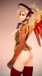  1girl 1girl 1girl 3d angela_ziegler blizzard_entertainment blonde blue_eyes bottomless breasts breasts_out_of_clothes daintydjinn golden_mercy_(overwatch) high_resolution mechanical_halo mechanical_wings mercy_(overwatch) overwatch ponytail sideboob standing stockings tied_hair very_high_resolution wings 