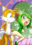  1girl 1male 2014 anal_penetration anthro anus ass bbmbbf blush cosmo_the_seedrian miles_&quot;tails&quot;_prower mobius_unleashed multiple_tails nude palcomix penetration penis pussy sega semen sonic_(series) sonic_the_hedgehog_(series) sonic_x tail tails tailsmo 