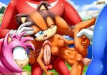  2_girls amy_rose bbmbbf knuckles_the_echidna mobius_unleashed multiple_girls palcomix sega sonic_(series) sonic_boom sonic_the_hedgehog sonic_the_hedgehog_(series) sticks_the_jungle_badger vaginal_penetration 