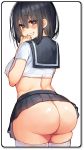 1girl ass beige_skin big_breasts black_hair color half-closed_eyes heart heart-shaped_pupils heart_(symbol) human large_ass light-skinned_female long_hair sailor_outfit school_uniform solo_female symbol-shaped_pupils uncensored