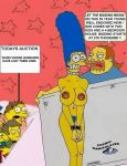  areolae artist_name barney_gumble blue_hair blue_pubic_hair breasts comic_book_guy cosmic_(artist) english_text jeff_albertson marge_simpson nipples pubic_hair seymour_skinner text the_simpsons yellow_skin 