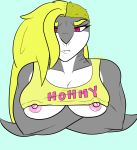  1girl akula anthro breasts cleavage clothed clothing fish furry glare marine milf muscular nipples parent shark shempu simple_background 
