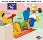 ass cosmic cosmic_(artist) dialogue fellatio hanging_breasts homer_simpson huge_breasts marge_simpson montgomery_burns spitroast the_simpsons vaginal yellow_skin