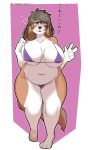  1girl 2017 3_toes 5_fingers anthro arnachy belly big_breasts bikini black_hair blue_eyes breasts canine clothing dog eyebrows eyelashes furry hair high_res japanese_text looking_at_viewer mammal navel slightly_chubby swimsuit text thick_thighs toes v 