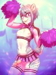  1girl anthro cheer cheerleader clothed clothing enjoipandas feline furry garter_straps girly inner_ear_fluff legwear looking_at_viewer male mammal miniskirt nipples penis saber-toothed_cat skirt stockings testicles 