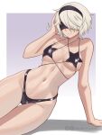 1girl abs absurd_res alluring bikini breasts female_abs female_only grey_hair high_res mandytsune nier:_automata nier_(series) short_hair small_breasts square_enix swimsuit toned white_hair yorha_no._2_type_b