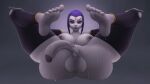  1girl 3d 3d_(artwork) areola balls barefoot big_breasts big_penis breasts dc_comics dickgirl erection feet foot_fetish forehead_jewel futa_only futanari lamoz571 looking_at_viewer nipples no_shoes penis purple_eyes purple_hair rachel_roth raven_(dc) short_hair source_filmmaker teen_titans testicle thick_thighs toes wide_hips 