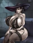  alcina_dimitrescu bedroom_eyes brown_hair flowerxl gigantic_ass gigantic_breasts hand_on_breast hat horny lady_dimitrescu milf panties resident_evil resident_evil_8:_village sexy sexy_ass sexy_body sexy_breasts sexy_pose vampire yellow_eyes 
