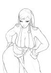  1girl 1girl alternate_costume big_breasts capcom chun-li cleavage cutesexyrobutts hand_on_hip looking_at_viewer monochrome spiked_bracelet standing street_fighter thick_thighs thighs 