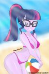 1girl ball beach bespectacled bikini deviantart_username equestria_girls female female_only friendship_is_magic gif glasses hair hetero high_res high_resolution huge_breasts long_hair looking_at_viewer mostly_nude my_little_pony older older_female outdoor outside ponytail purple_bikini sci-twi solo_female twilight_sparkle twilight_sparkle_(mlp) young_adult young_adult_female young_adult_woman