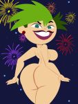  ass ass_crack big_ass big_breasts breasts codykins123 earrings edit fireworks from_behind green_eyes green_hair looking_back nickelodeon nude short_hair the_x&#039;s tuesday_x wide_hips 