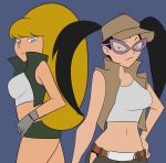  2_girls 2girls belt black_hair blonde_hair cosplay crossover eri_kasamoto female_only fio_germi glasses gloves gravity_falls hat looking_at_viewer metal_slug midriff pacifica_northwest pigtails pranky pranky_(artist) shorts the_fairly_oddparents tootie vest 