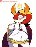  1girl ass backless_dress big_ass big_breasts breasts codykins123 dat_ass fangs female flame hair_over_one_eye hekapoo horns huge_ass long_hair looking_at_viewer looking_back naughty_face red_hair sideboob solo star_vs_the_forces_of_evil sweater sweater_dress very_long_hair virgin_killer_sweater white_skin yellow_eyes 