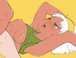 1boy 1girl areola armpits arms_behind_back asatsuki_(cookie) blush bouncing_breasts breasts clenched_teeth closed_eyes cookie_(touhou) dark-skinned_female dark_skin gif green_eyes hairband konpaku_youmu large_filesize loop male male/female missionary missionary_position nipples open_mouth orgasm sex shirt_lift simple_background sorry_carl teeth touhou underwear white_hair