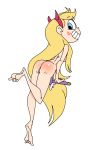 1girl ass blonde_hair blue_eyes colored disney edit female female_focus female_only full_body kirbykid long_hair looking_back mhasses mhdrawin nude pussy smile solo_female star_butterfly star_vs_the_forces_of_evil teen very_long_hair young
