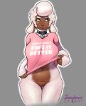  1girl 1girl 2017 5_fingers anthro bottomless brown_skin caprine clitoris clothed clothing clothing_lift collar digital_media_(artwork) english_text eyebrows eyelashes freckles front_view fur furry green_eyes grey_background hair high_res holly_(character) juicydemon mammal navel pink_clothing pink_shirt pink_topwear portrait pussy sheep shirt shirt_lift signature simple_background smile standing text three-quarter_portrait undressing white_eyebrows white_fur white_hair 