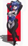 1girl big_ass big_breasts bikini black_skin blue_hair bremonqueen cute giant_panda lingerie nuwa_nightstone panda posing tail white_skin
