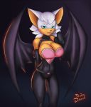  1girl anthro bat breasts cleavage clothed clothing dareddakka_(artist) female female_only furry huge_breasts large_breasts rouge_the_bat sega sonic_(series) sonic_the_hedgehog wings 