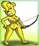  1girl archer bear bow_(weapon) gummi_bears hentai_boy nude sunni_gummi weapon yellow_fur 