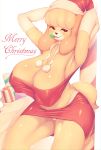  1girl 2019 absurd_res animal_crossing anthro big_breasts breasts canid canine christmas clothing curvy_figure digital_media_(artwork) fur furry high_res holidays holly_(plant) huge_breasts isabelle_(animal_crossing) looking_at_viewer mammal merry_christmas mistletoe nintendo plant simple_background theobrobine thick_thighs video_games voluptuous wide_hips yellow_body yellow_fur 
