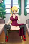  1girl anus big_breasts blonde_hair breasts dress ed-jim fairy_tail female_focus female_only glasses high_heels high_res high_resolution legwear long_hair lucy_heartfilia open_mouth paipan pussy shaved_pussy solo_female solo_focus spread_legs whentai 