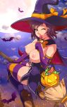  1girl 1girl broom candy elbow_gloves gloves halloween hat high_heel_boots high_heels high_resolution nipples one_eye_closed ruby_rose rwby shoes wink witch_hat 