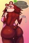  1girl 2017 allannocte animal_crossing anthro apron ass blush breasts brown_fur clothing english_text eyelashes fur furry gradient hedgehog looking_at_viewer mammal nintendo porcupine rodent sable_able shy simple_background slightly_chubby smiles text video_games 