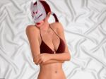 1girl alluring bikini breasts kitsune_mask kunimitsu kunimitsu_(tekken) kunoichi mask milf namco red_bikini red_hair red_lips tekken tekken_1 tekken_2 tekken_tag_tournament tekken_tag_tournament_2 xkalipso