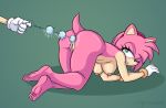  1girl all_fours amy_rose anal_beads anal_masturbation anal_penetration areola ass blush bracelet breasts clenched_teeth clitoris disembodied_hand erect_nipples eyelashes furry gloves green_eyes hairband hedgehog humanoid_feet lube nude one_eye_closed pussy pussy_juice sega spoonsh 