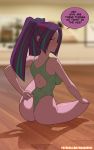  1_girl 1girl aria_blaze aria_blaze_(eg) ass blush english_text equestria_girls female female_only friendship_is_magic leotard leotard_pull looking_at_viewer mostly_nude my_little_pony rambon7 sitting solo speech_bubble 