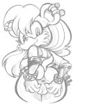  1girl areola bangs clitoris curly_hair earrings exposed_breasts furry gaping_anus gloves lineart looking_at_viewer looking_back mina_mongoose mongoose monochrome nipples no_panties presenting_hindquarters pussy rear_view sega smile spread_ass twindrills 