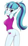  1_girl 1girl ass bottomless equestria_girls female female_only friendship_is_magic long_hair looking_at_viewer my_little_pony no_panties partially_clothed solo sonata_dusk sonata_dusk_(eg) standing white_background 