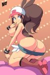 1girl 2017 anus ass baseball_cap bigdead93 bigdeadalive blue_eyes breasts brown_hair creatures_(company) female_only female_protagonist_(pokemon_bw2) game_freak hilda_(pokemon) humans_of_pokemon jean_shorts kneeling light-skinned_female looking_back nintendo nipples no_panties pokemon pokemon_(anime) pokemon_(game) pokemon_black_2_&amp;_white_2 pokemon_black_and_white pokemon_bw pokemon_bw2 pussy seductive_smile shirt_lift shorts_down sideboob touko_(pokemon) white_(pokemon) wristband