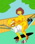  cowgirl_position grin high_heels homer_simpson huge_breasts maude_flanders nipples stockings the_simpsons 
