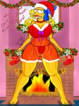 huge_breasts legs_apart marge_simpson santa_costume smile the_simpsons thick_thighs thong 