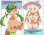  bikini green_bikini green_swimsuit lillie lillie_(pokemon) mallow mallow_(pokemon) mao_(pokemon) pokemon pokemon_(anime) pokemon_sm porkyman swimsuit translation_request 