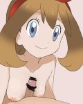 :) bar_censor between_breasts brown_hair censored haruka_(pokemon) haruka_(pokemon)_(remake) light_brown_hair may meronshiroppu nude paizuri pokemon_(game) pokemon_oras pokemon_rse porkyman smile topless 
