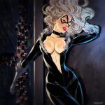  black_cat bodysuit breasts clothed domino_mask exposed_breasts felicia_hardy marvel marvel_comics spider-man_(series) tarusov_(artist) white_hair 