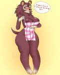  1girl 1girl animal_crossing anthro apron barely_visible_genitalia blush breasts brown_eyes brown_fur clothing cute dialogue erect_nipples fur furry hedgehog high_res kiwifeline looking_at_viewer mammal naked_apron nintendo nipples pussy sable_able subtle_pussy sweat tight_clothing undressing unsure video_games 