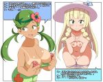  bikini green_bikini green_swimsuit lillie lillie_(pokemon) mallow mallow_(pokemon) mao_(pokemon) pokemon pokemon_(anime) pokemon_sm porkyman swimsuit tan_line translation_request 