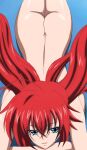  1girl alluring beach big_ass blue_eyes edit high_school_dxd long_hair looking_to_the_side lying_on_stomach red_hair rias_gremory 