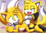  ball_gag bbmbbf feet full_body miles_&quot;tails&quot;_prower mobius_unleashed palcomix pegging sega sonic_boom strap-on zooey_the_fox 