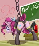  1_girl 1girl ass bondage chalkboard cutie_mark earth_pony female female_only friendship_is_magic indoors looking_back mostly_nude my_little_pony pinkie_pie pinkie_pie_(mlp) pony raised_tail solo standing tail 