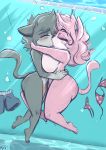  1girl aeris_(vg_cats) anthro big_breasts bikini blush breasts cat clothing duo feline furry joelasko kissing leo_(vg_cats) making_out male mammal nude penis shorts swimming_pool swimsuit underwater vg_cats water 