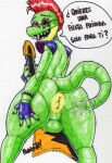  1boy 2020 4_fingers alligator alligatorid animatronic anthro anus ass ass_focus balls big_ass big_balls bodypaint bracelet crocodile crocodilian eyebrows five_nights_at_freddy&#039;s five_nights_at_freddy&#039;s:_security_breach gay genitals glasses grabbing_own_ass green_balls green_body green_butt green_face green_nose green_tail guitar half-closed_eyes handwear hi_res looking_at_viewer looking_back male male_only manly mohawk_(hairstyle) montgomery_gator_(fnaf) mostly_nude open_mouth parasitedeath pecs purple_eyeslids red_eyes red_hair reptile robot scalie sharp_teeth short_hair showing_ass smile smiling solo solo_male spiked_bracelet spikes star_glasses tail teeth thick_ass thick_tail video_games white_background yaoi 