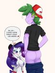  1_boy 1_girl 1boy 1girl ass biting_lip blue_eyes blush breasts cabrony cosplay crossover english_text equestria_girls erection female friendship_is_magic green_hair imminent_fellatio imminent_oral long_purple_hair looking_at_penis male male/female mostly_nude my_little_pony no_bra penis pokemon purple_hair rarity rarity_(mlp) speech_bubble spike spike_(mlp) standing white_background 